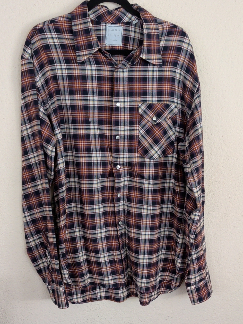 Billy Reid XL Plaid Pearl Snap Shirt